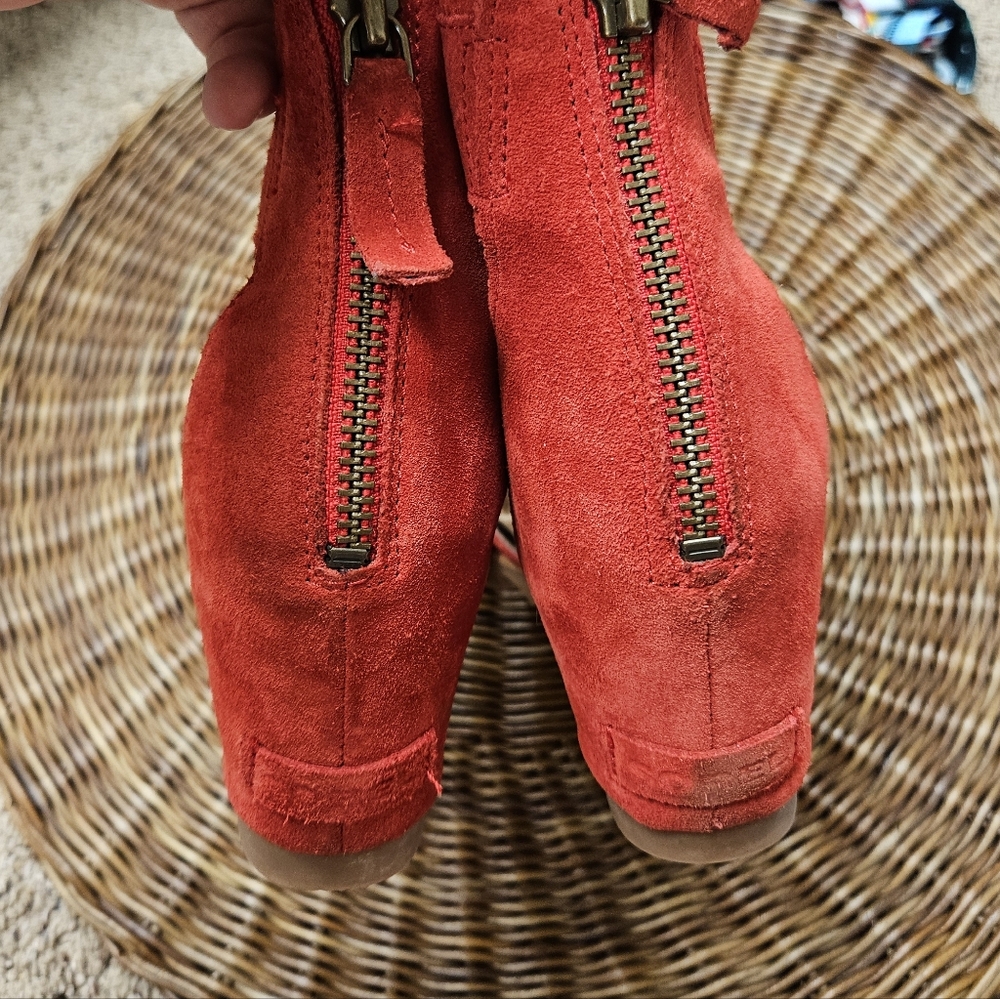 Sorel Joanie Ankle Lace Suede Wedge Sandals Red Women's Size 8.5 - Picture 4 of 8
